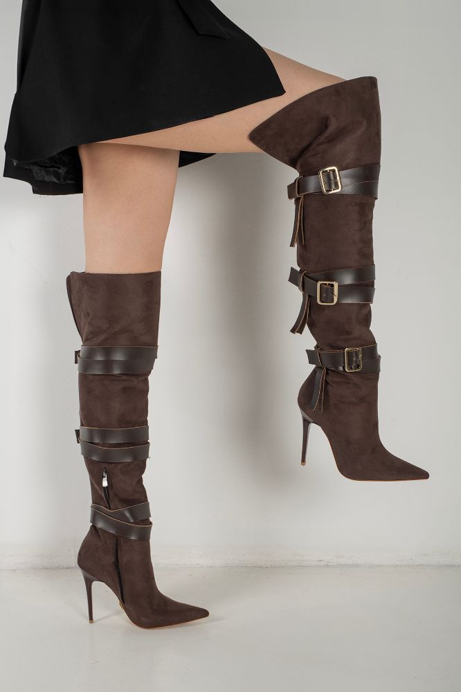 Roma Buckle Over-the-Knee Suede Boots