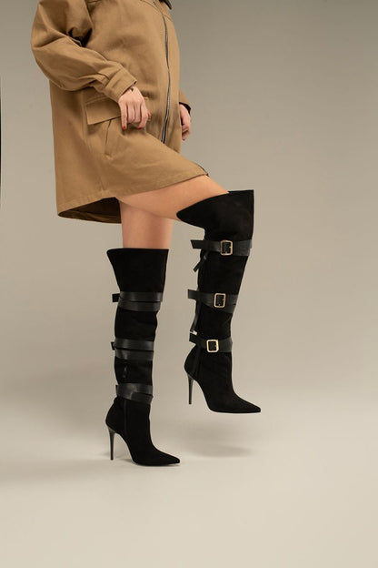 Roma Buckle Over-the-Knee Suede Boots