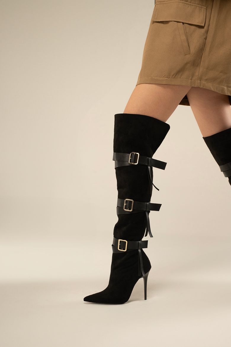 Roma Buckle Over-the-Knee Suede Boots