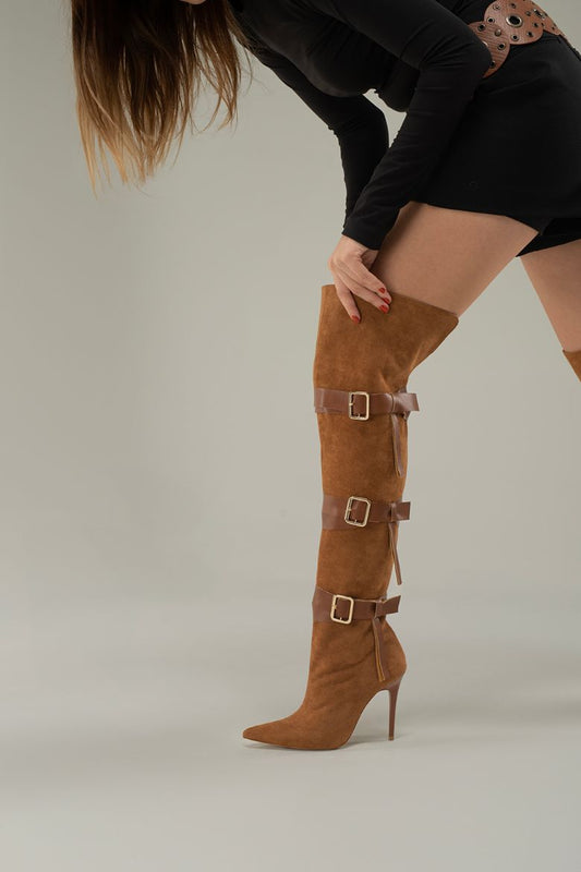 Roma Buckle Over-the-Knee Suede Boots