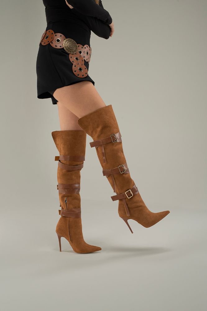 Roma Buckle Over-the-Knee Suede Boots