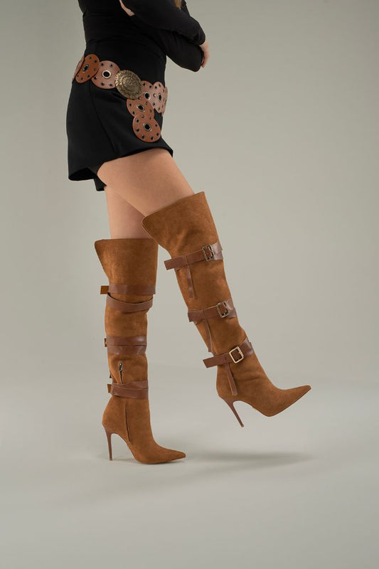 Roma Buckle Over-the-Knee Suede Boots
