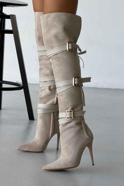 Roma Buckle Over-the-Knee Suede Boots