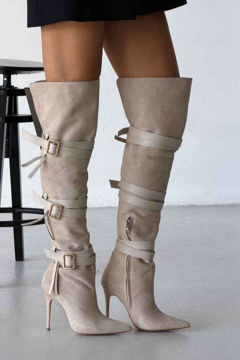 Roma Buckle Over-the-Knee Suede Boots