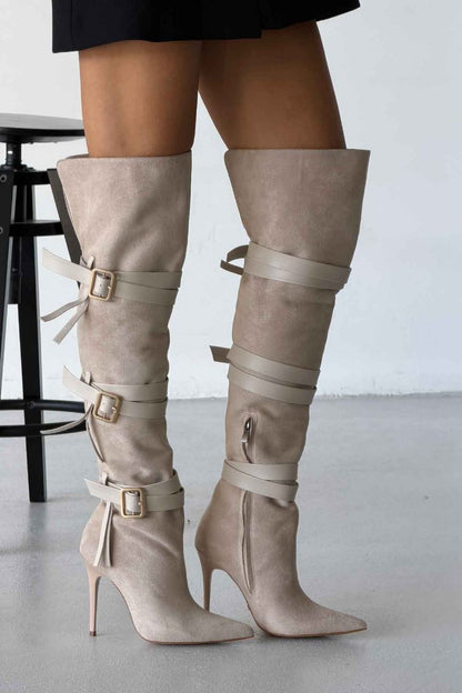 Roma Buckle Over-the-Knee Suede Boots