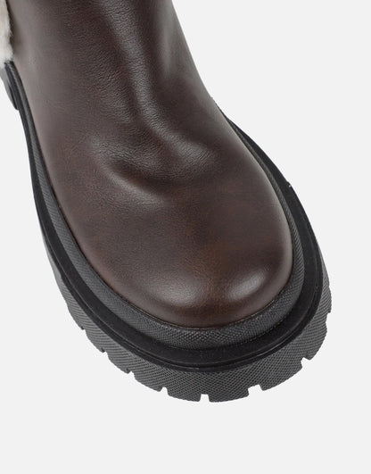 Brown Faux Fur Detail Chunky Boots