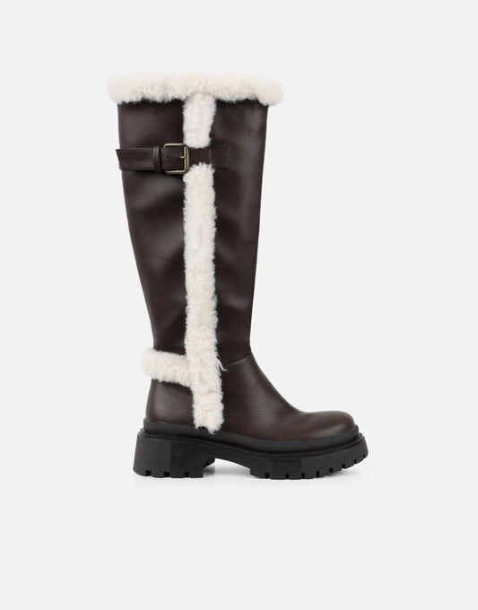 Brown Faux Fur Detail Chunky Boots