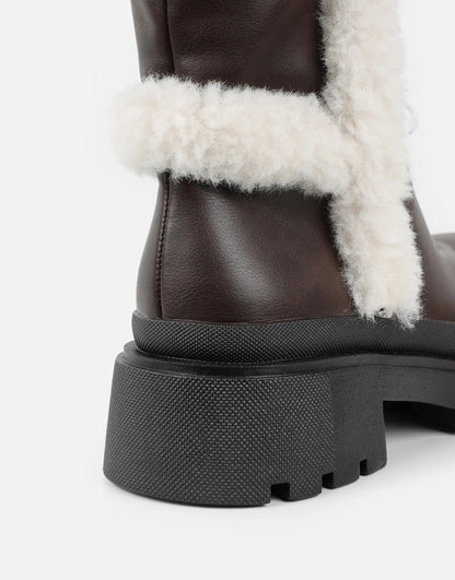 Brown Faux Fur Detail Chunky Boots