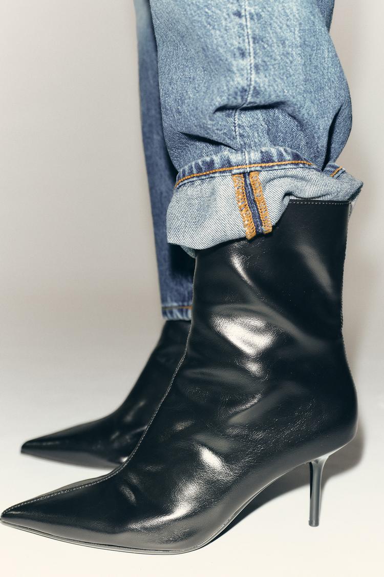 Textured High-heeled Ankle Boots