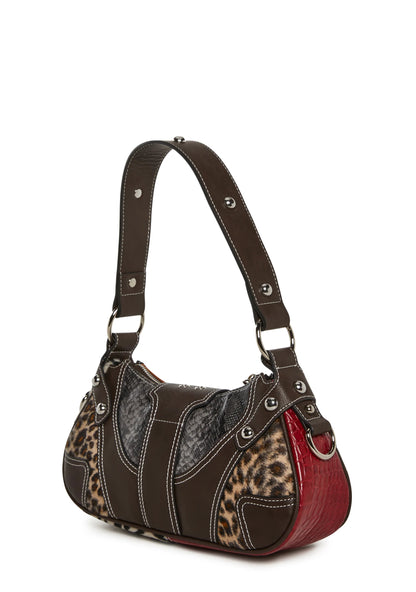 Animal Print Patchwork Leather Shoulder Buckle Bag