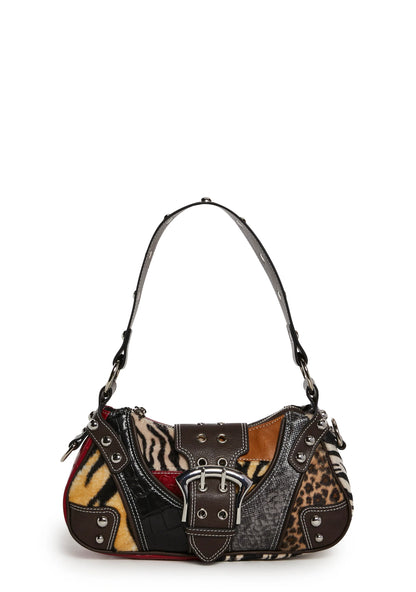 Animal Print Patchwork Leather Shoulder Buckle Bag