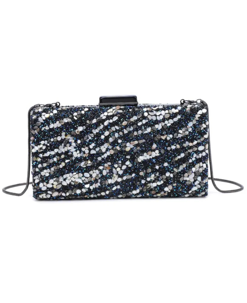 Stormy Sequined Rhinestone Clasp Clutch