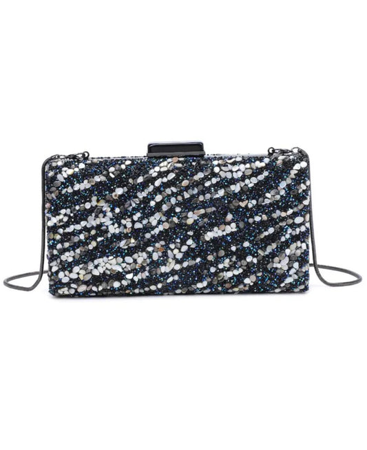 Stormy Sequined Rhinestone Clasp Clutch