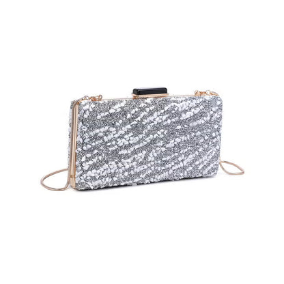 Stormy Sequined Rhinestone Clasp Clutch