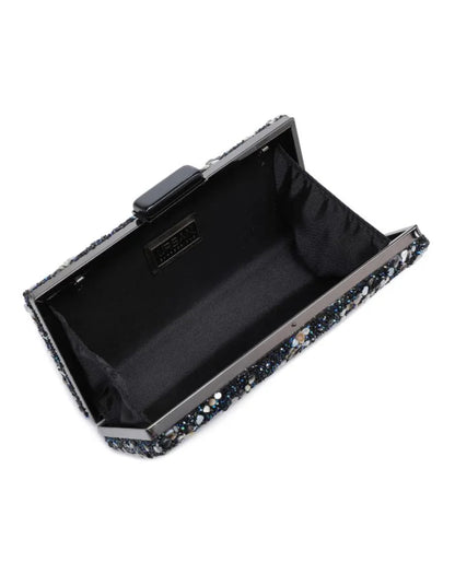 Stormy Sequined Rhinestone Clasp Clutch