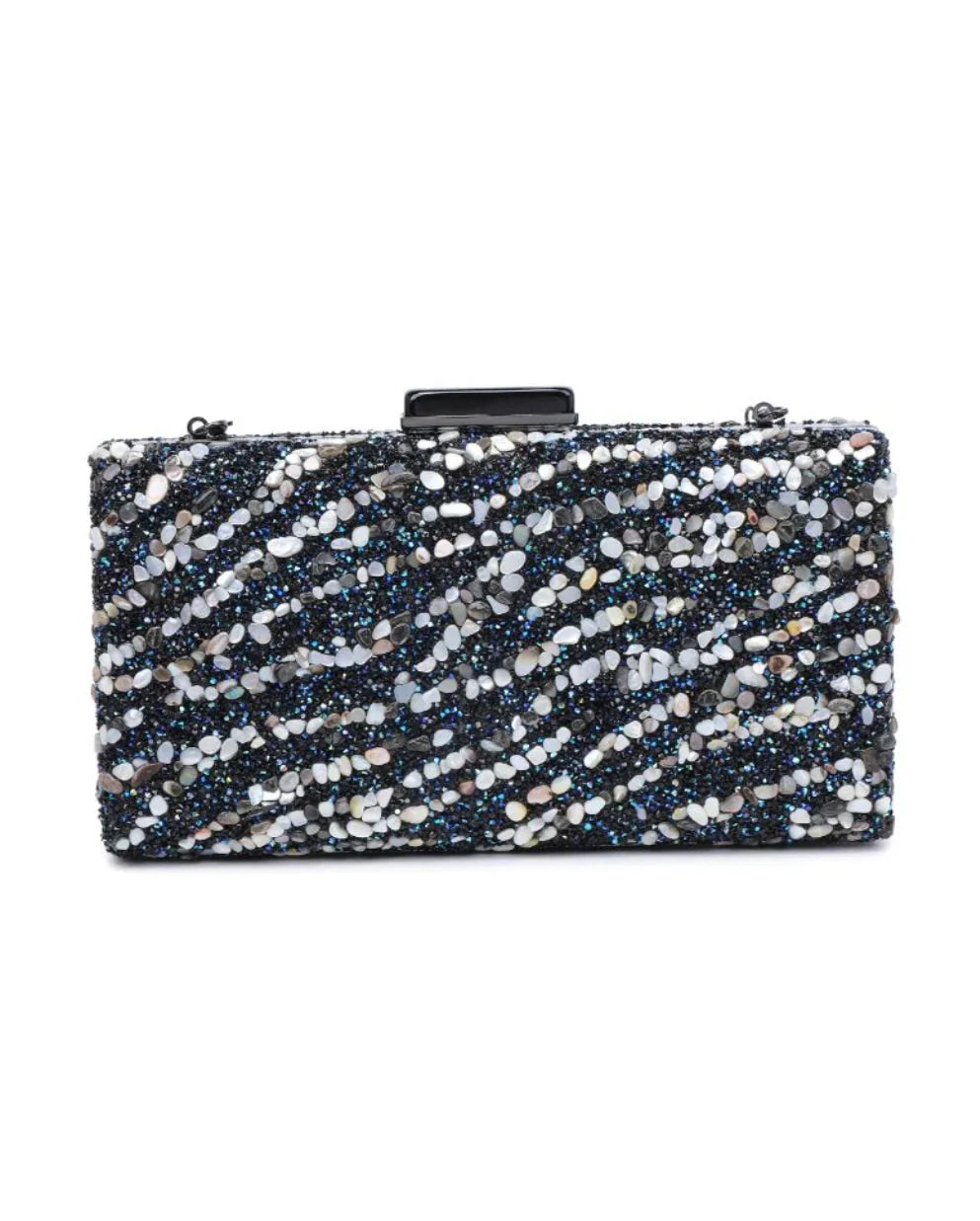Stormy Sequined Rhinestone Clasp Clutch