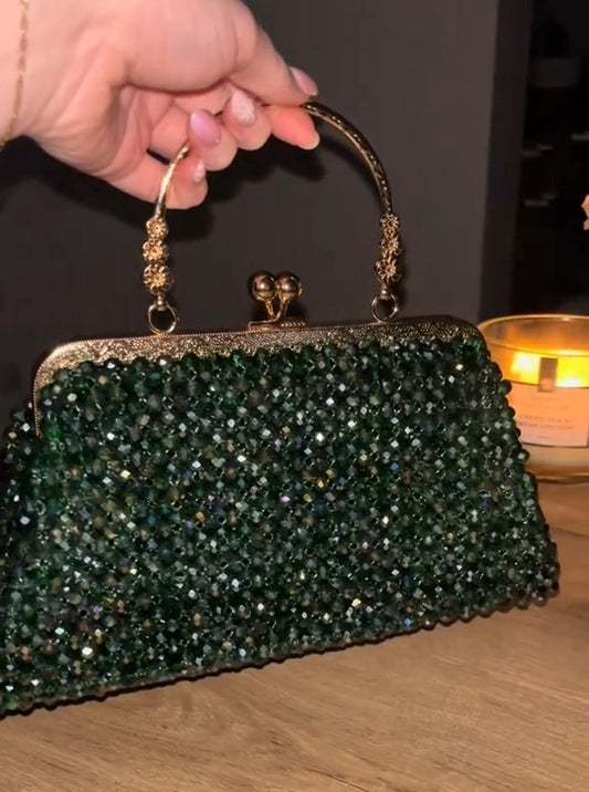 Vintage Green Crystal Beaded Bag