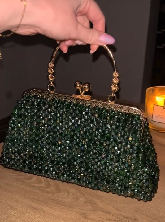 Vintage Green Crystal Beaded Bag