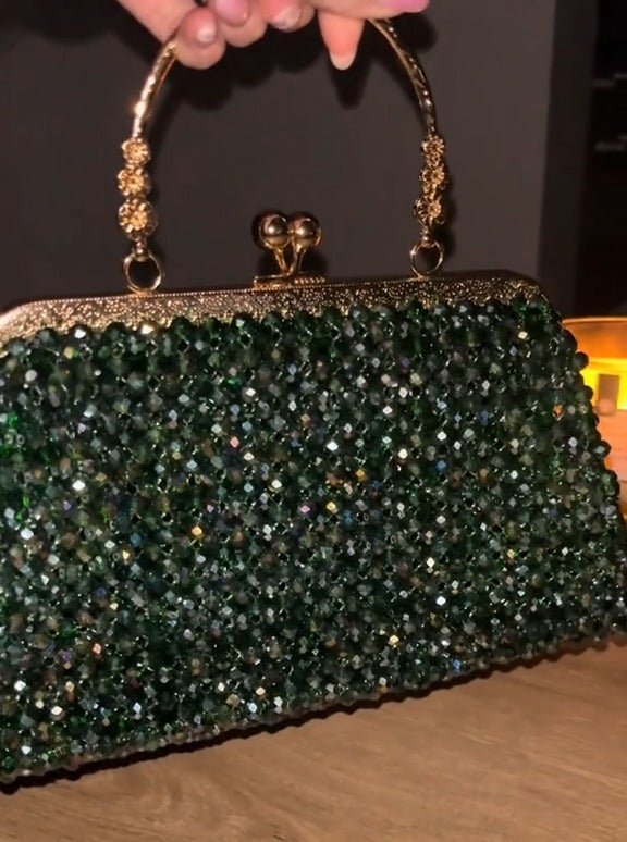 Vintage Green Crystal Beaded Bag