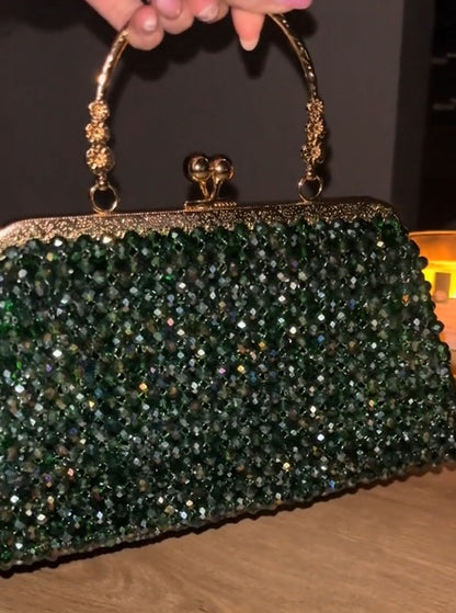 Vintage Green Crystal Beaded Bag