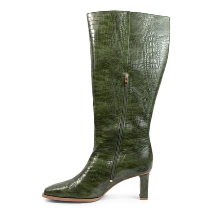 Square Toe Vegan Texture Leather Wide Boots