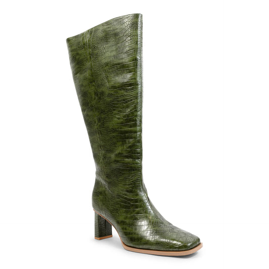 Square Toe Vegan Texture Leather Wide Boots