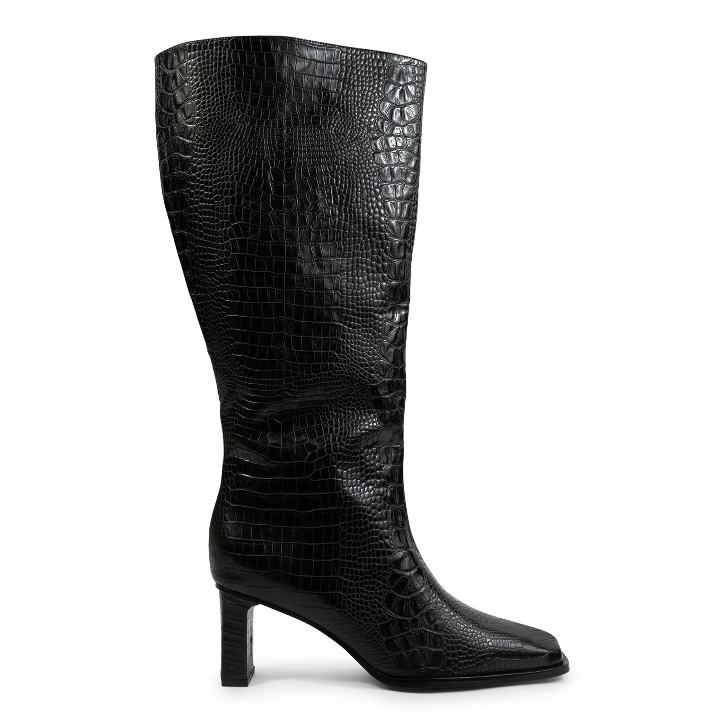 Square Toe Vegan Texture Leather Wide Boots