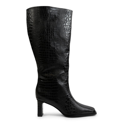 Square Toe Vegan Texture Leather Wide Boots
