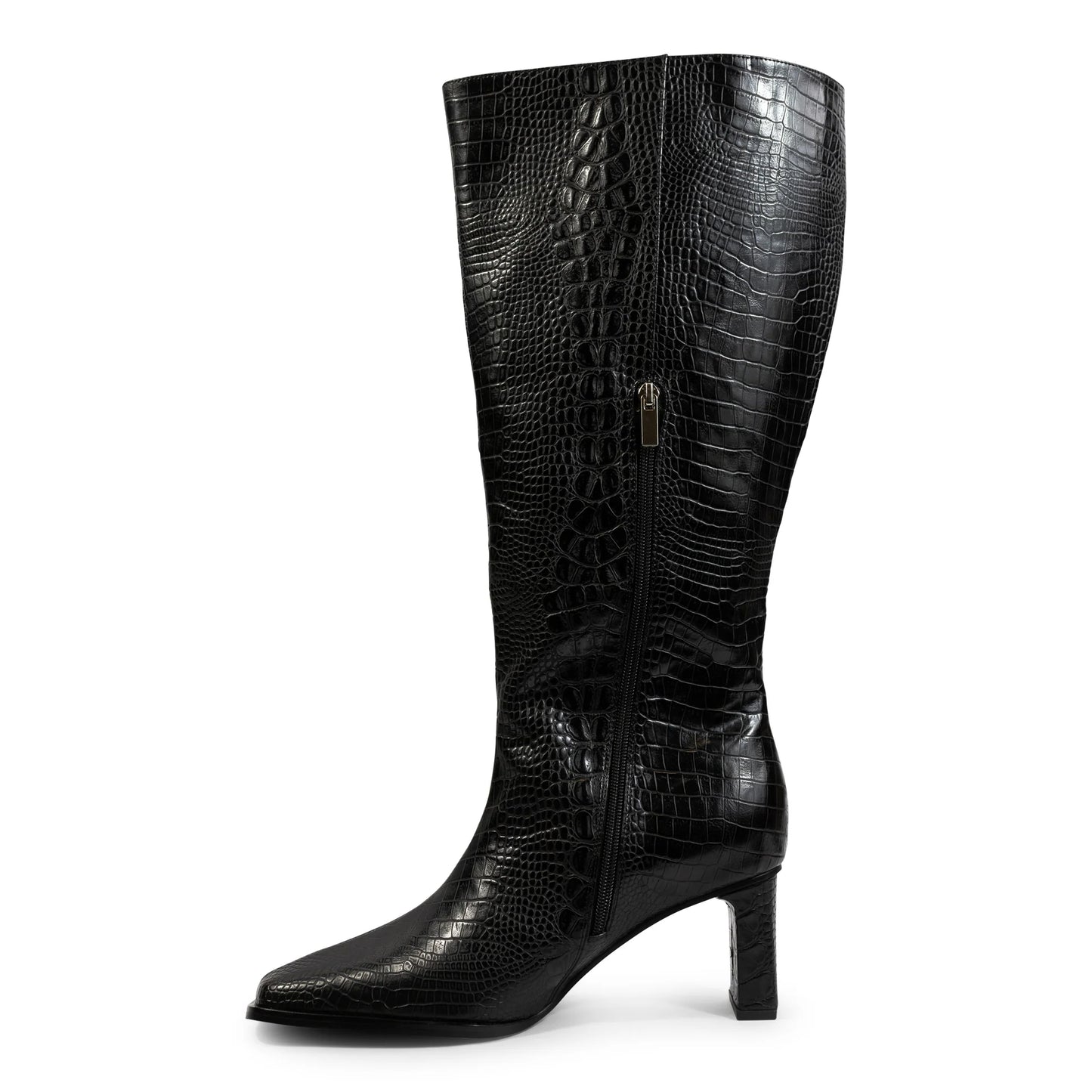 Square Toe Vegan Texture Leather Wide Boots