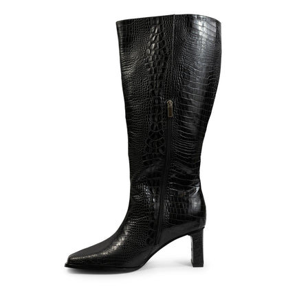 Square Toe Vegan Texture Leather Wide Boots