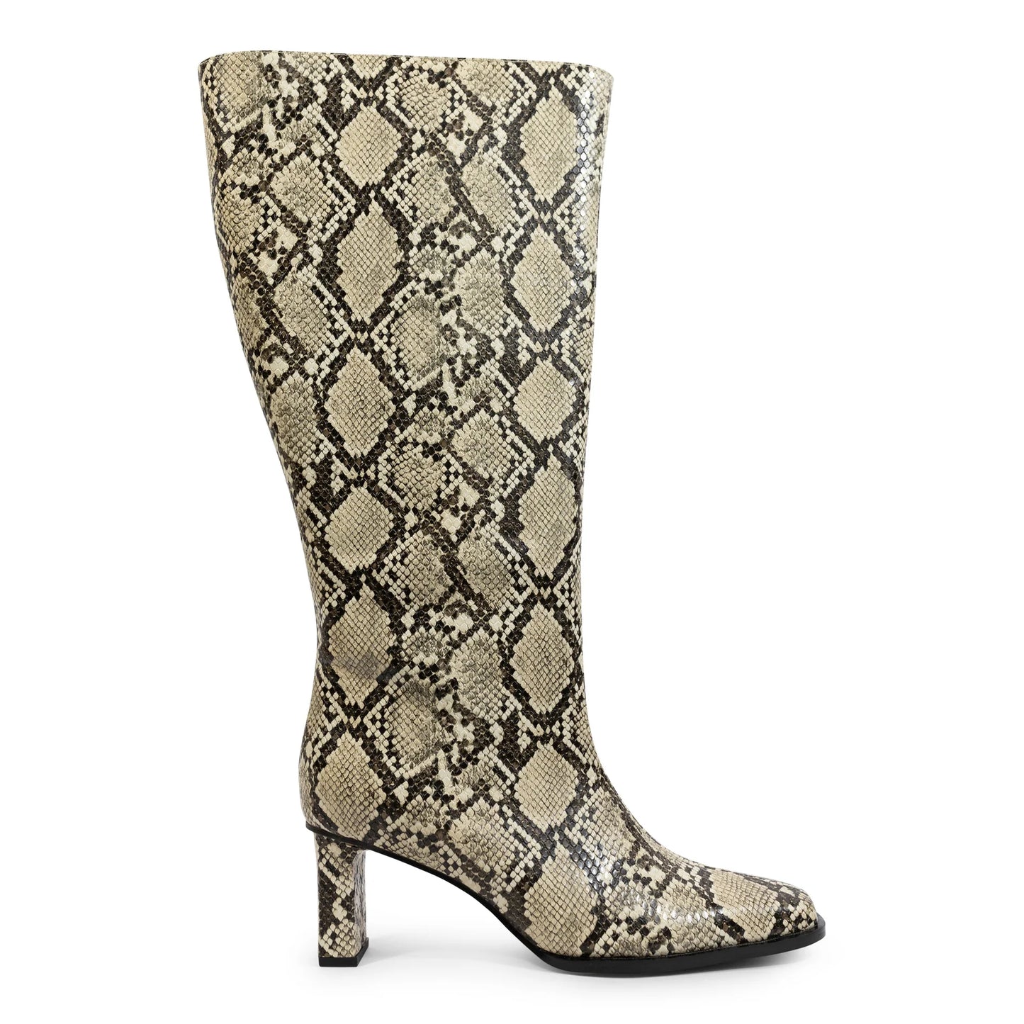 Square Toe Vegan Texture Leather Wide Boots