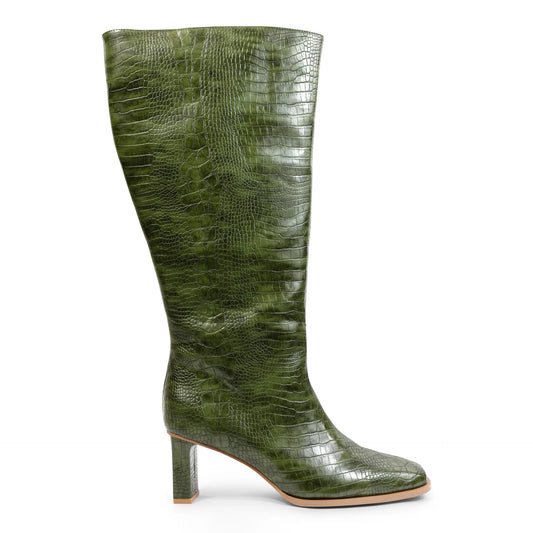 Square Toe Vegan Texture Leather Wide Boots