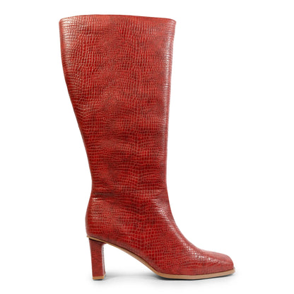 Square Toe Vegan Texture Leather Wide Boots