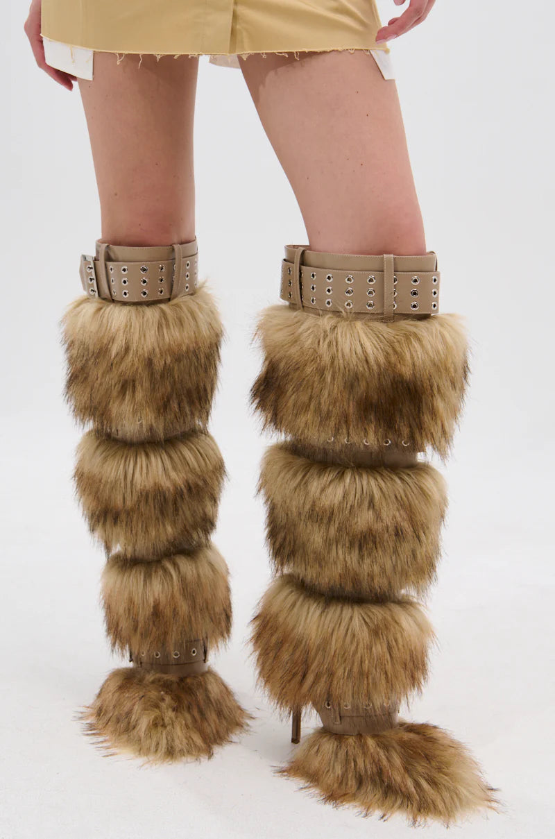 Multi Fur Buckles Boots
