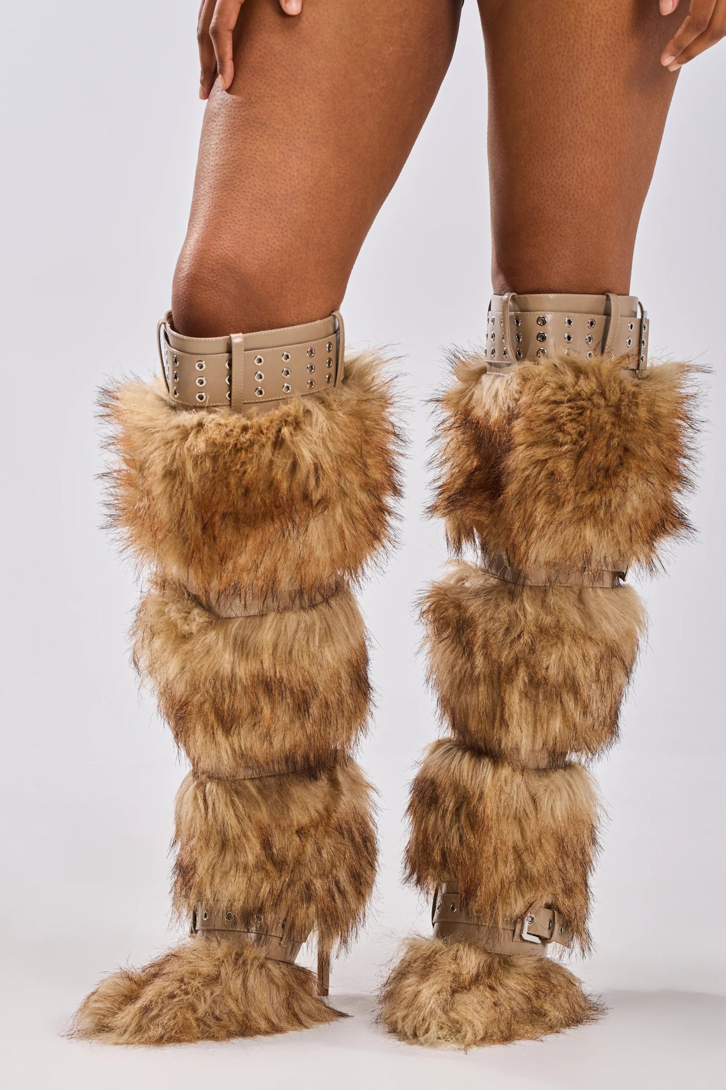 Multi Fur Buckles Boots