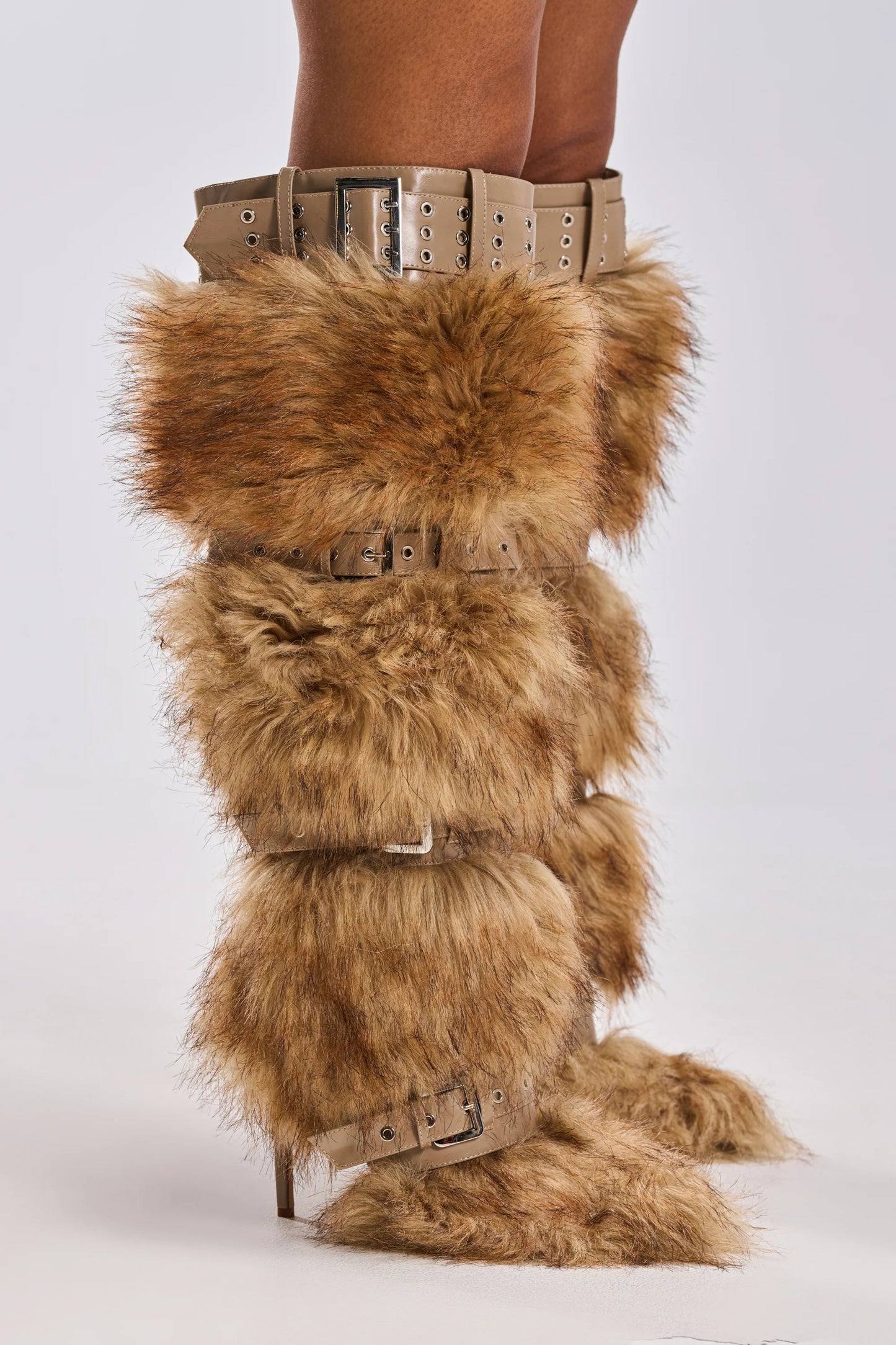 Multi Fur Buckles Boots