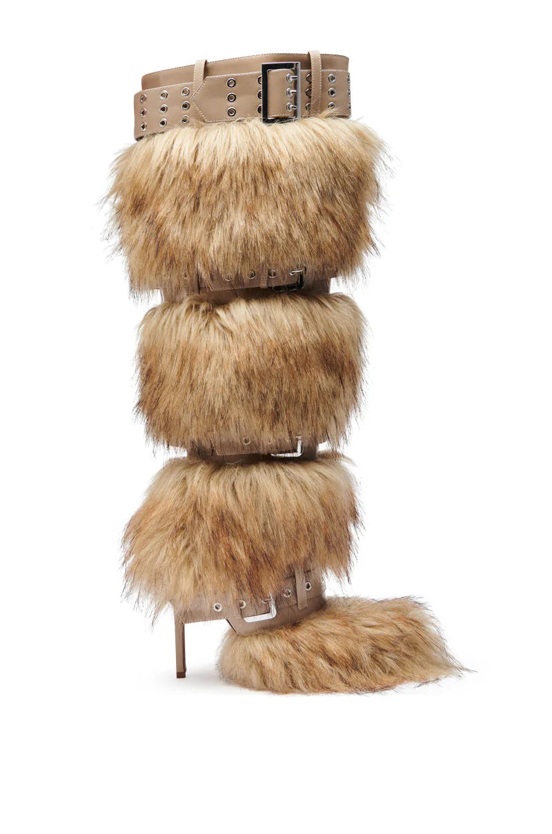 Multi Fur Buckles Boots