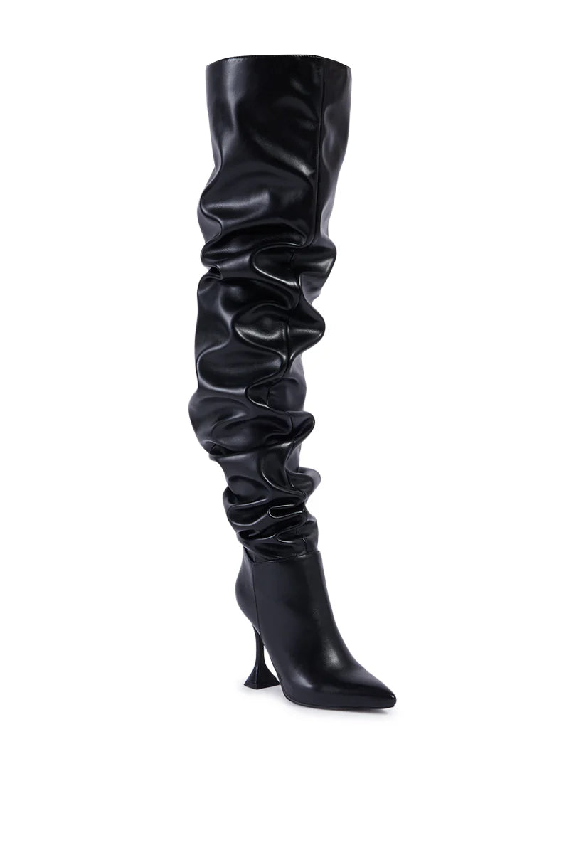 Pleated Over-the-knee Leather Boots