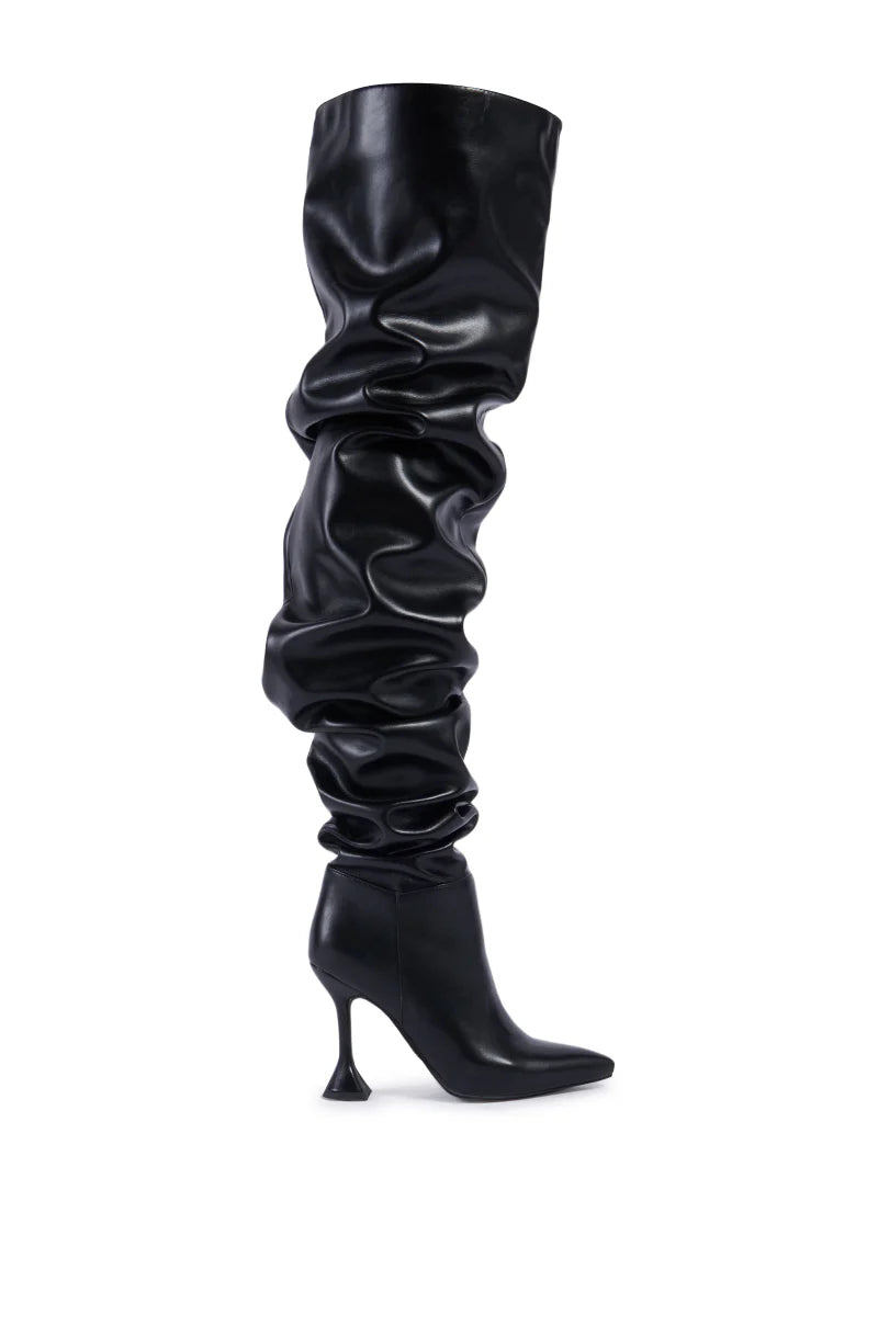 Pleated Over-the-knee Leather Boots