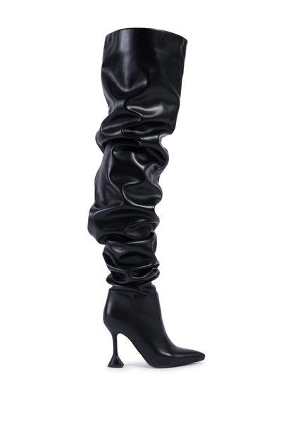 Pleated Over-the-knee Leather Boots