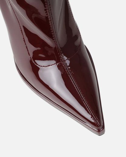 Red Patent Leather Pointed Stiletto Ankle Boots