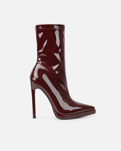 Red Patent Leather Pointed Stiletto Ankle Boots