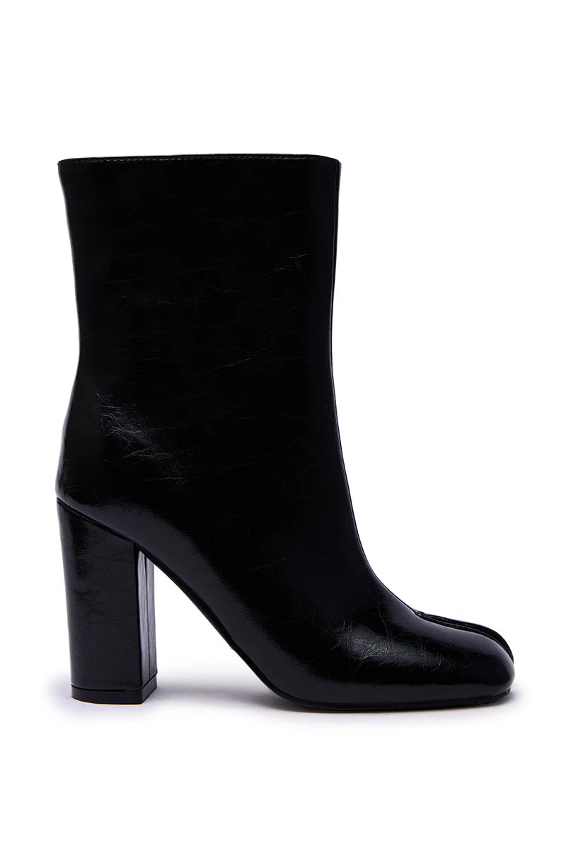 Black Leather Split-toe Ankle Boots