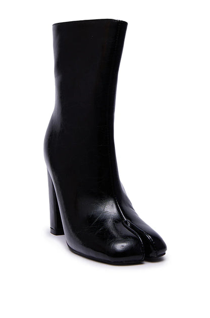 Black Leather Split-toe Ankle Boots