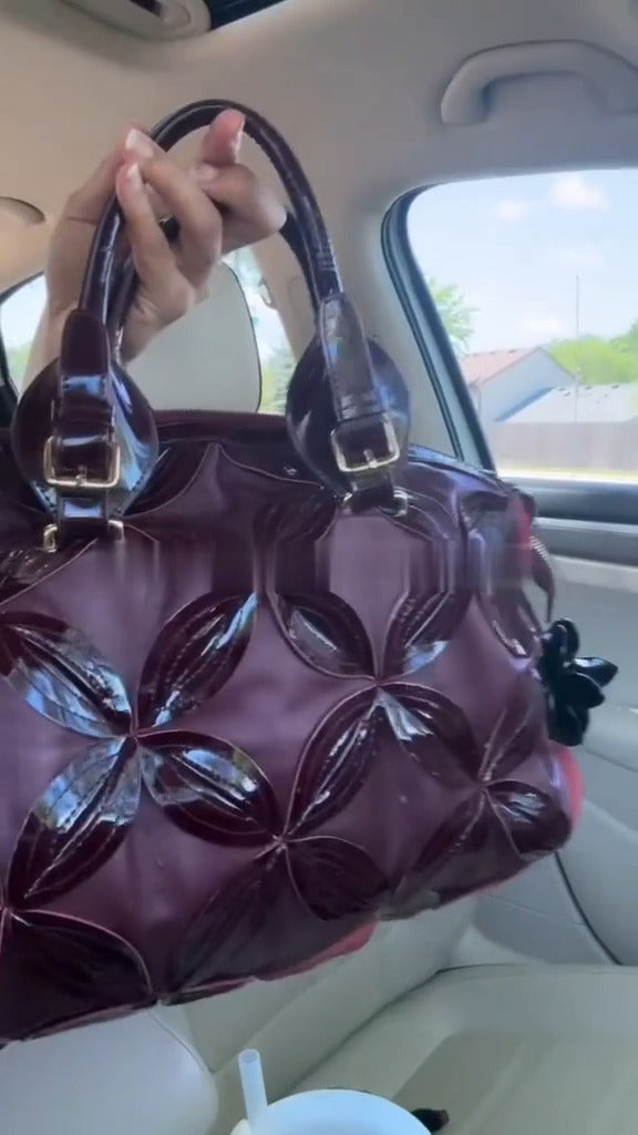 Red Patent Leather Leaf-decorated Handbag