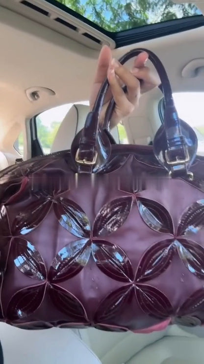 Red Patent Leather Leaf-decorated Handbag