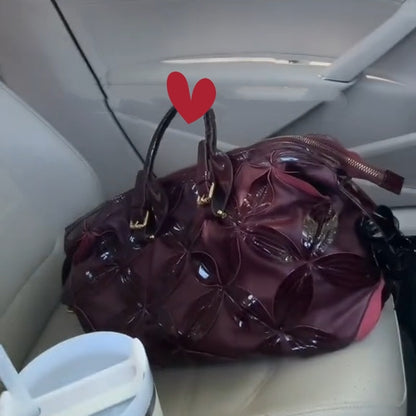 Red Patent Leather Leaf-decorated Handbag