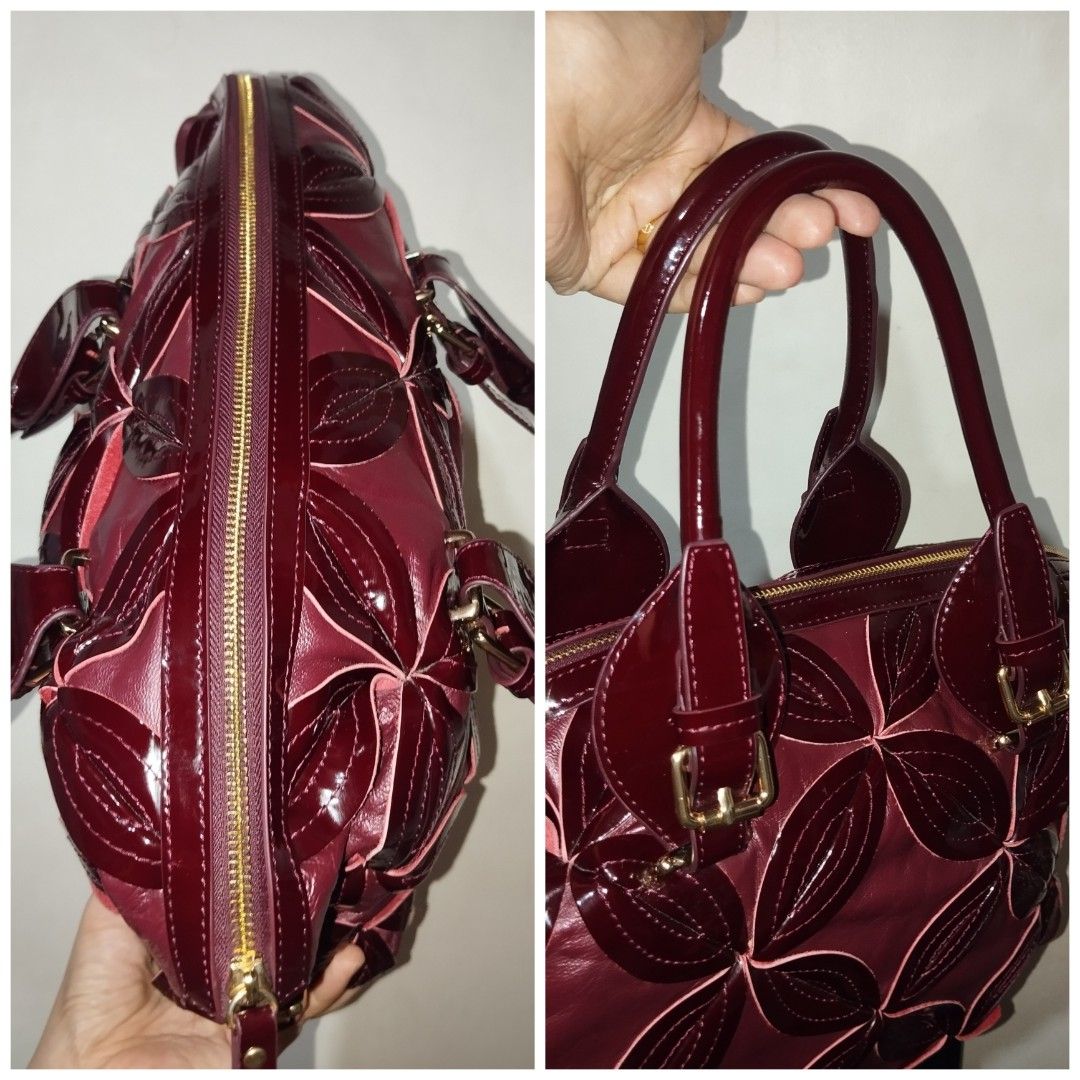 Red Patent Leather Leaf-decorated Handbag