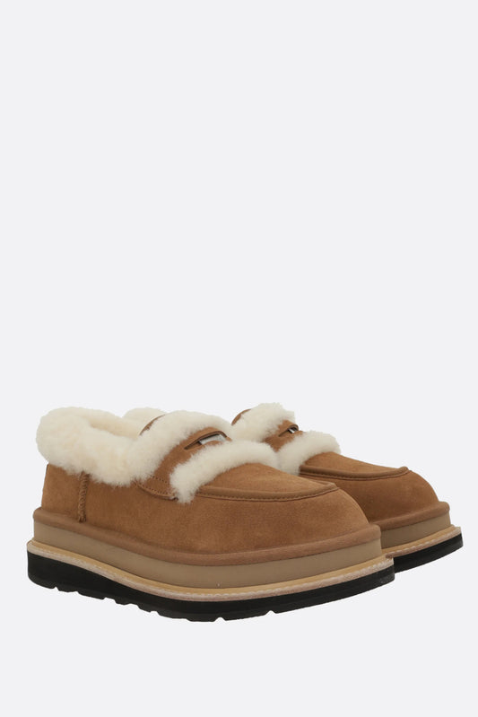Suede And Shearling Penny Loafers