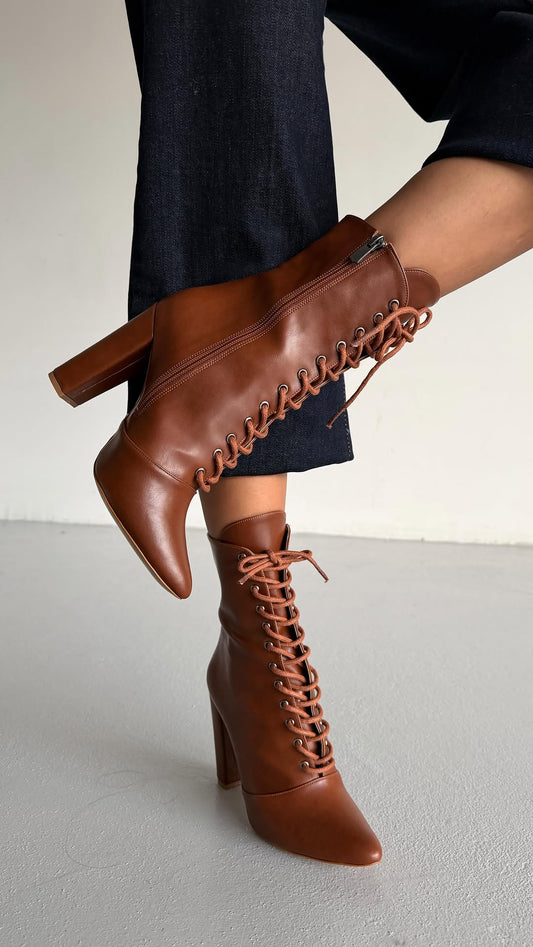 Lace-Up Thick Heel 10cm Boots